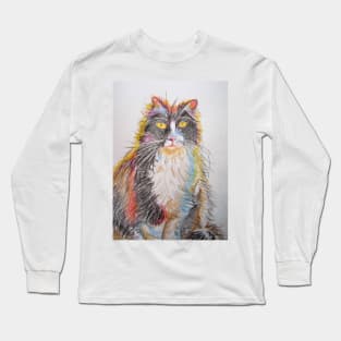 Tuxedo Cat Pencil Drawing Long Sleeve T-Shirt